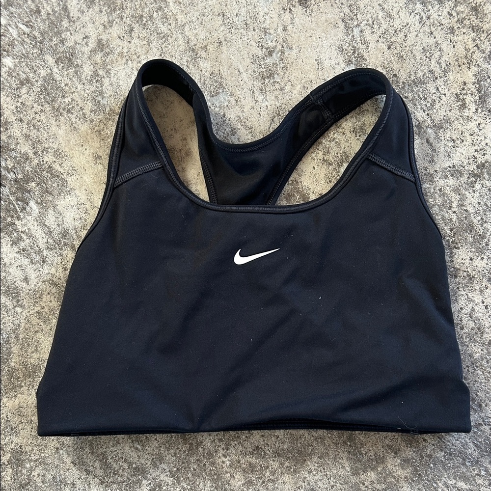 Nike Black Racerback Athletic Sports Bra with White Swoosh